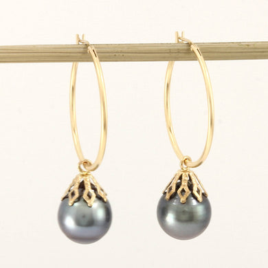 Baroque Tahitian Pearl Hoop Dangle Earrings – 14k Yellow Gold