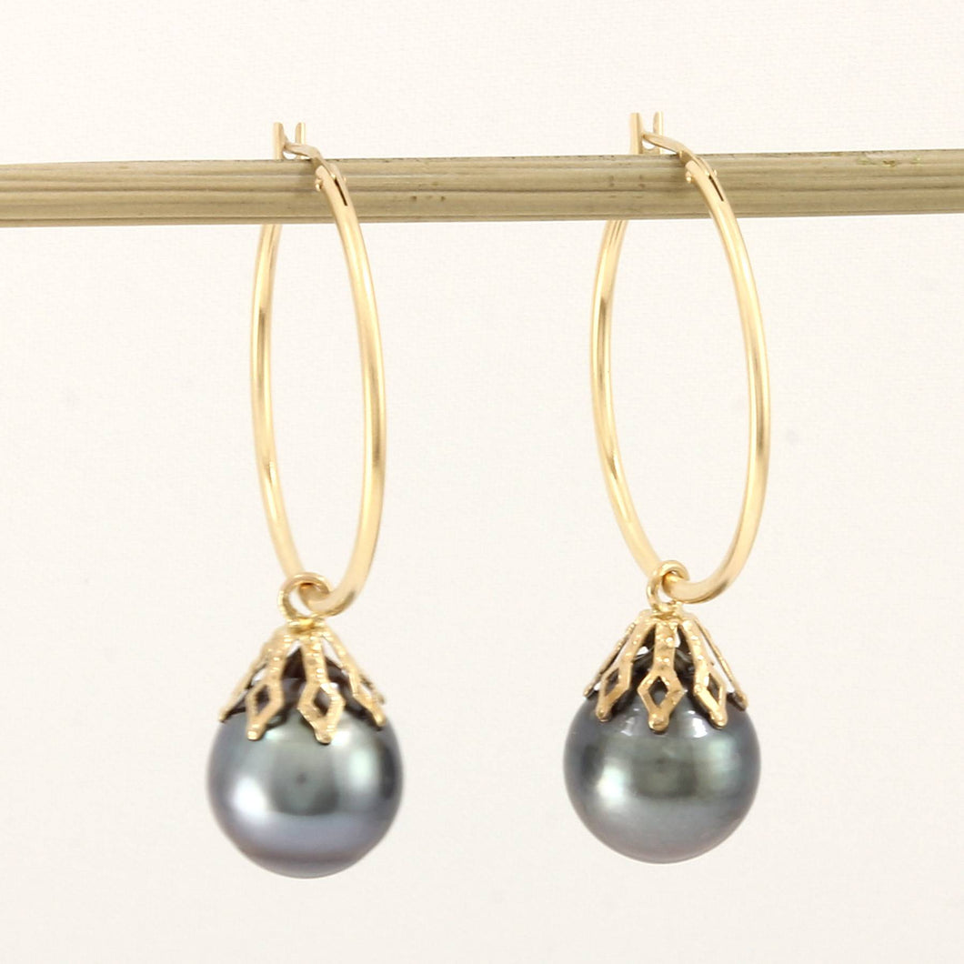 Baroque Tahitian Pearl Hoop Dangle Earrings – 14k Yellow Gold