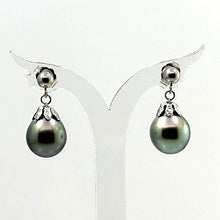 Load image into Gallery viewer, Baroque Tahitian Pearl Dangle Earrings – 14k White Gold