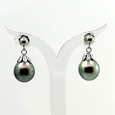 Baroque Tahitian Pearl Dangle Earrings – 14k White Gold