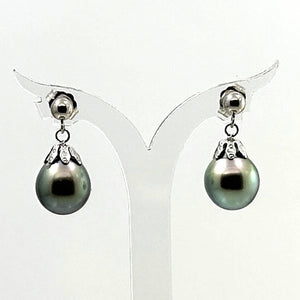 Baroque Tahitian Pearl Dangle Earrings – 14k White Gold