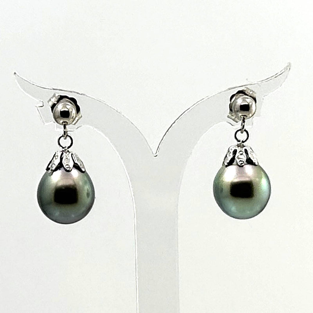 Baroque Tahitian Pearl Dangle Earrings – 14k White Gold