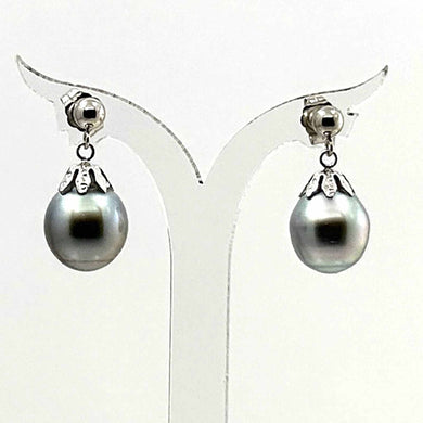 Baroque Tahitian Pearl Dangle Earrings – 14k White Gold