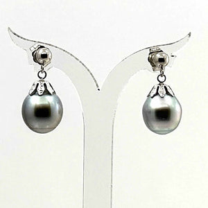 Baroque Tahitian Pearl Dangle Earrings – 14k White Gold