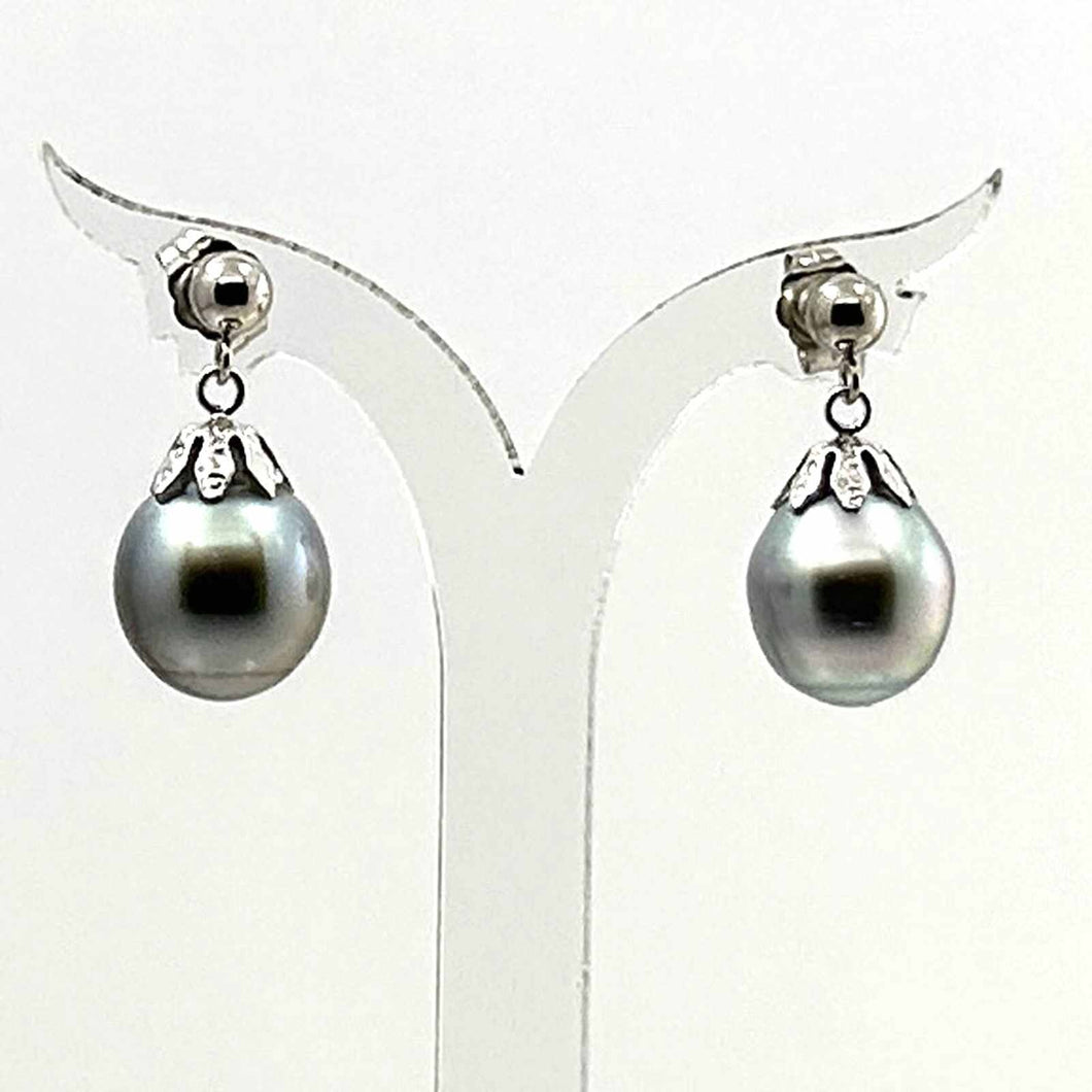 Baroque Tahitian Pearl Dangle Earrings – 14k White Gold