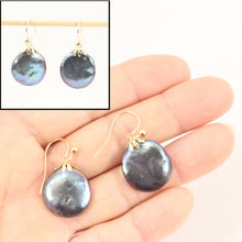 Load image into Gallery viewer, Baroque Coin Pearl Dangle Earrings – Black Blue Tone