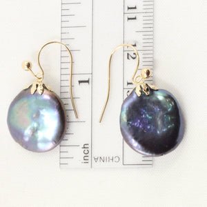Baroque Coin Pearl Dangle Earrings – Black Blue Tone