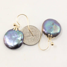 Load image into Gallery viewer, Baroque Coin Pearl Dangle Earrings – Black Blue Tone