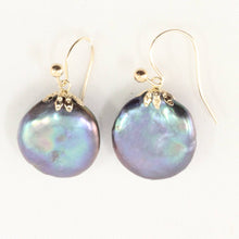 Load image into Gallery viewer, Baroque Coin Pearl Dangle Earrings – Black Blue Tone