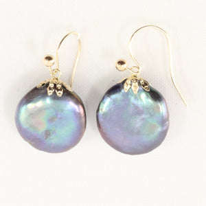 Baroque Coin Pearl Dangle Earrings – Black Blue Tone