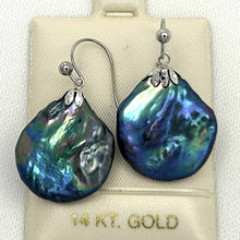 Load image into Gallery viewer, 14k White Gold Fishhook Baroque Coin Pearl Dangle Earrings