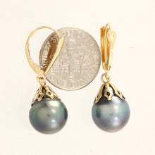 Load image into Gallery viewer, Baroque Black Gray Tahitian Pearl Shield Lever Dangle Earrings – 14k Yellow Gold