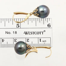 Load image into Gallery viewer, Baroque Black Gray Tahitian Pearl Shield Lever Dangle Earrings – 14k Yellow Gold