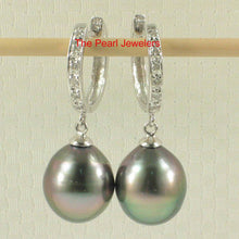 Load image into Gallery viewer, Baroque Black Tahitian Pearl &amp; Diamond Dangle Earrings – 14k White Gold