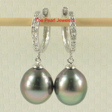 Baroque Black Tahitian Pearl & Diamond Dangle Earrings – 14k White Gold