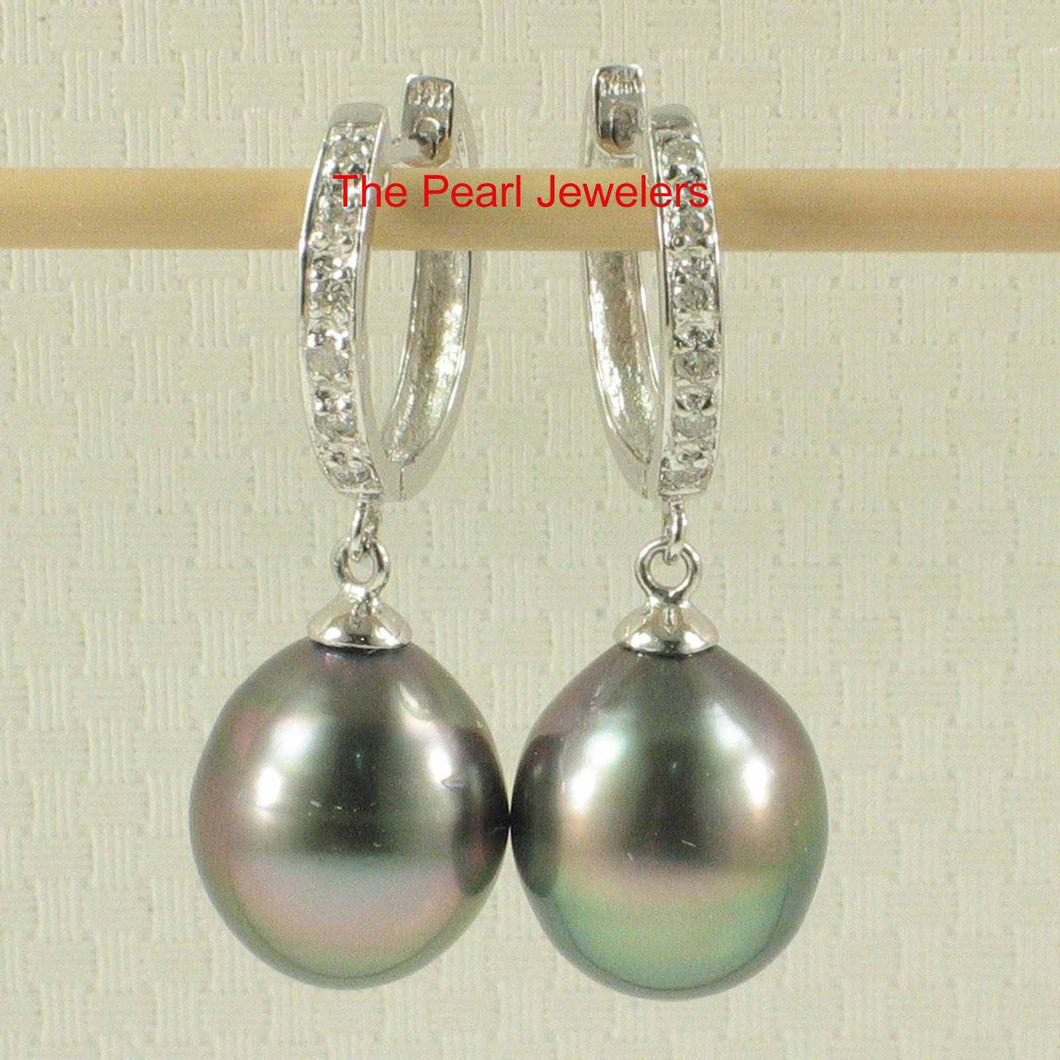 Baroque Black Tahitian Pearl & Diamond Dangle Earrings – 14k White Gold