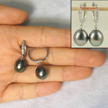 Load image into Gallery viewer, Baroque Black Tahitian Pearl &amp; Diamond Dangle Earrings – 14k White Gold