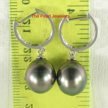 Load image into Gallery viewer, Baroque Black Tahitian Pearl &amp; Diamond Dangle Earrings – 14k White Gold