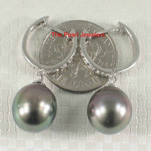 Load image into Gallery viewer, Baroque Black Tahitian Pearl &amp; Diamond Dangle Earrings – 14k White Gold