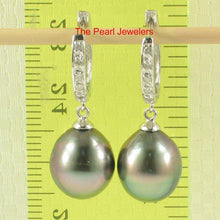 Load image into Gallery viewer, Baroque Black Tahitian Pearl &amp; Diamond Dangle Earrings – 14k White Gold