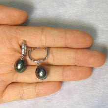 Load image into Gallery viewer, Baroque Black Tahitian Pearl &amp; Diamond Dangle Earrings – 14k White Gold