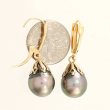 Load image into Gallery viewer, Baroque Black Tahitian Pearl Shield Lever Dangle Earrings – 14k Yellow Gold