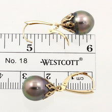 Load image into Gallery viewer, Baroque Black Tahitian Pearl Shield Lever Dangle Earrings – 14k Yellow Gold