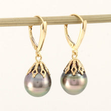 Load image into Gallery viewer, Baroque Black Tahitian Pearl Shield Lever Dangle Earrings – 14k Yellow Gold