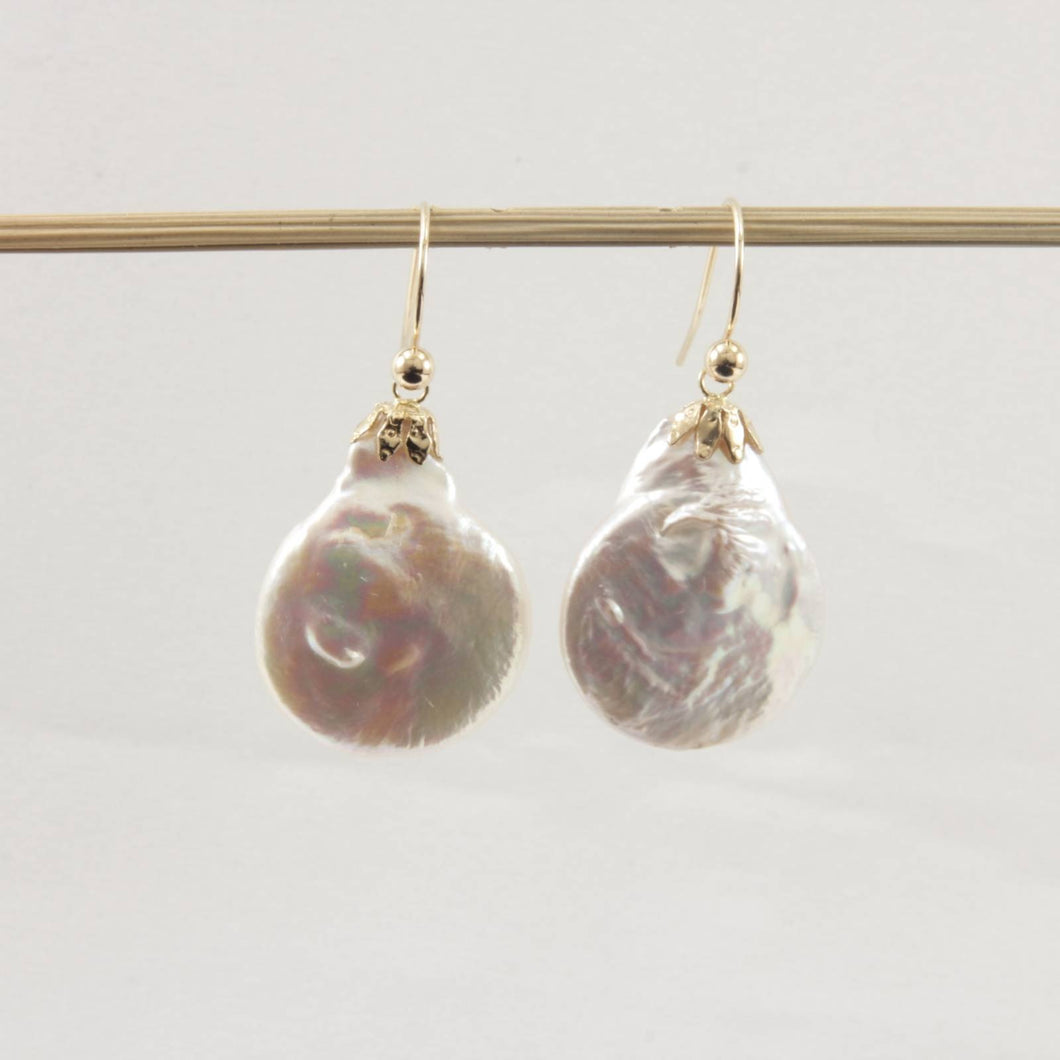 Premium Baroque Coin Pearl Fishhook Dangle Earrings