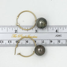 Load image into Gallery viewer, Baroque Grey Silver Tahitian Pearl Hoop Earrings – 14k Yellow Gold
