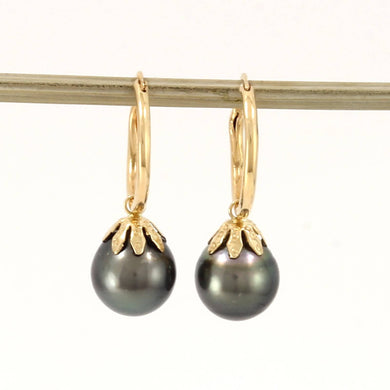Baroque Tahitian Pearl U Hoop Dangle Earrings – 14k Yellow Gold