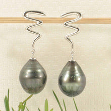 Load image into Gallery viewer, 14k White Gold Baroque Black Tahitian Pearl Dangle Earrings
