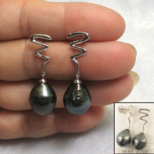 Load image into Gallery viewer, 14k White Gold Baroque Black Tahitian Pearl Dangle Earrings