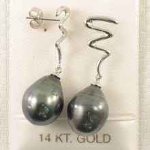Load image into Gallery viewer, 14k White Gold Baroque Black Tahitian Pearl Dangle Earrings