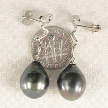 Load image into Gallery viewer, 14k White Gold Baroque Black Tahitian Pearl Dangle Earrings