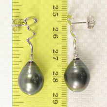 Load image into Gallery viewer, 14k White Gold Baroque Black Tahitian Pearl Dangle Earrings