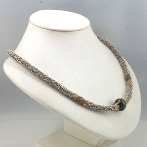 Beautiful Black Tahitian Pearl & Silver 925 Bali Beads Necklace