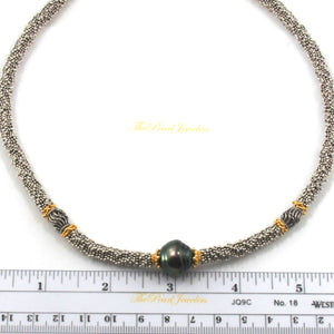 Beautiful Black Tahitian Pearl & Silver 925 Bali Beads Necklace