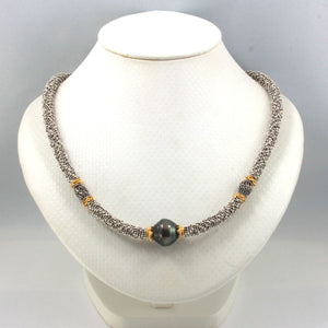 Beautiful Black Tahitian Pearl & Silver 925 Bali Beads Necklace