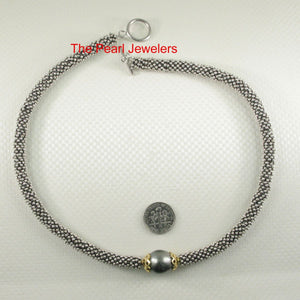 Beauty Unique Sterling Silver Bali Beads & Black Tahitian Pearl Necklace