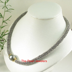 Beauty Unique Sterling Silver Bali Beads & Black Tahitian Pearl Necklace