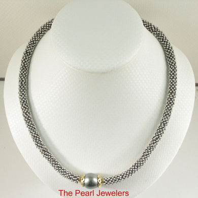 Beauty Unique Sterling Silver Bali Beads & Black Tahitian Pearl Necklace