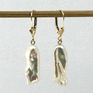Biwa Pearl Leverback Dangle Earrings – White Cream