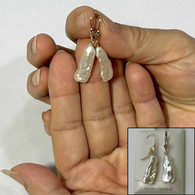 Biwa Pearl Leverback Dangle Earrings – White Cream