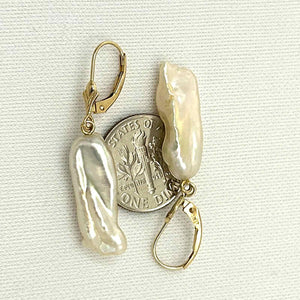 Biwa Pearl Leverback Dangle Earrings – White Cream