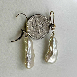 Biwa Pearl Leverback Dangle Earrings – White Cream