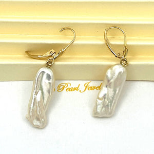 Biwa Pearl Leverback Dangle Earrings – White Cream