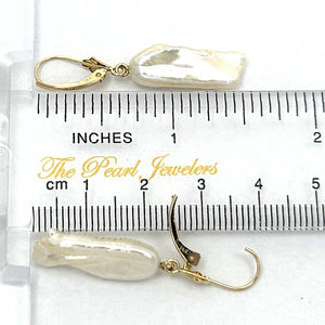 Biwa Pearl Leverback Dangle Earrings – White Cream