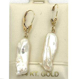 Biwa Pearl Leverback Dangle Earrings – White Cream