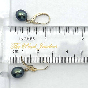 14k Yellow Gold Raindrop Black Pearl lever back Dangle Earrings